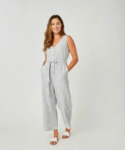 Vamosoutdoors W's Bonfire Jumpsuit- Navy Byron Stripe