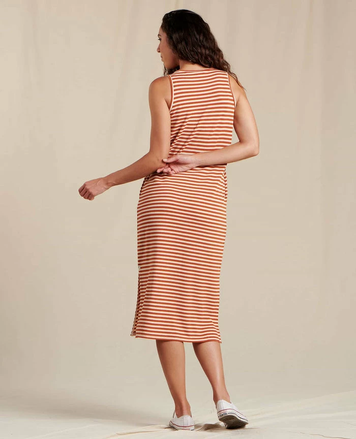 Toad&Co WOMENS W's Henley Midi Tank Dress- Rust Stripe 2 Toad&Co WOMENS W's Henley Midi Tank Dress- Rust Stripe