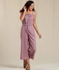 Toad&Co W's TAJ Hemp Strappy SL Jumpsuit- Faded Lilac Star Print WOMENS