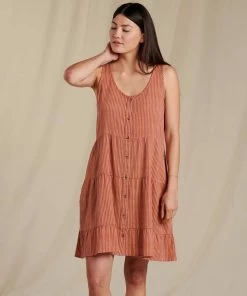 Toad&Co W's Manzana Tiered SL Dress- Lily Stripe WOMENS