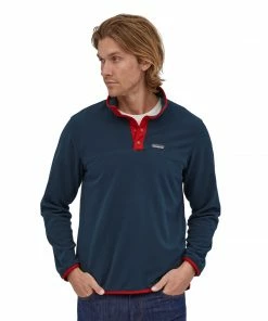 Patagonia M's Micro D® Snap-T® Fleece Pullover - New Navy W/Classic Red Sweaters