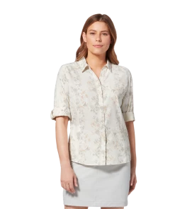 Royal Robbins W's Expedition 3/4 Sleeve - Creme Zephyr Pt WOMENS