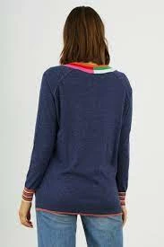 Zaket & Plover W's Stripe V Sweater - Denim WOMENS